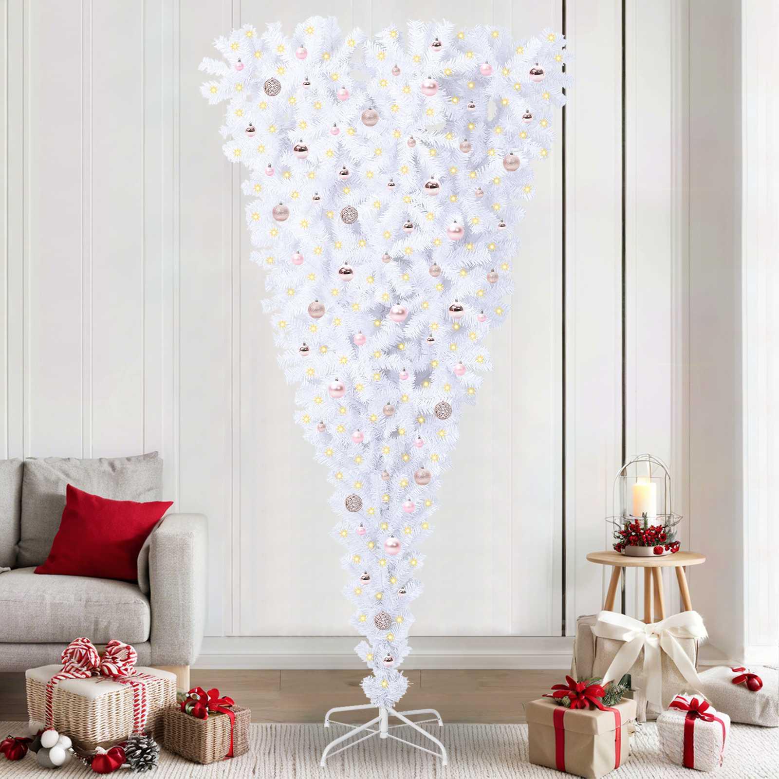 Kunstigt juletræ med 300 LED'er Hvid 240 cm PVC og Stål billede