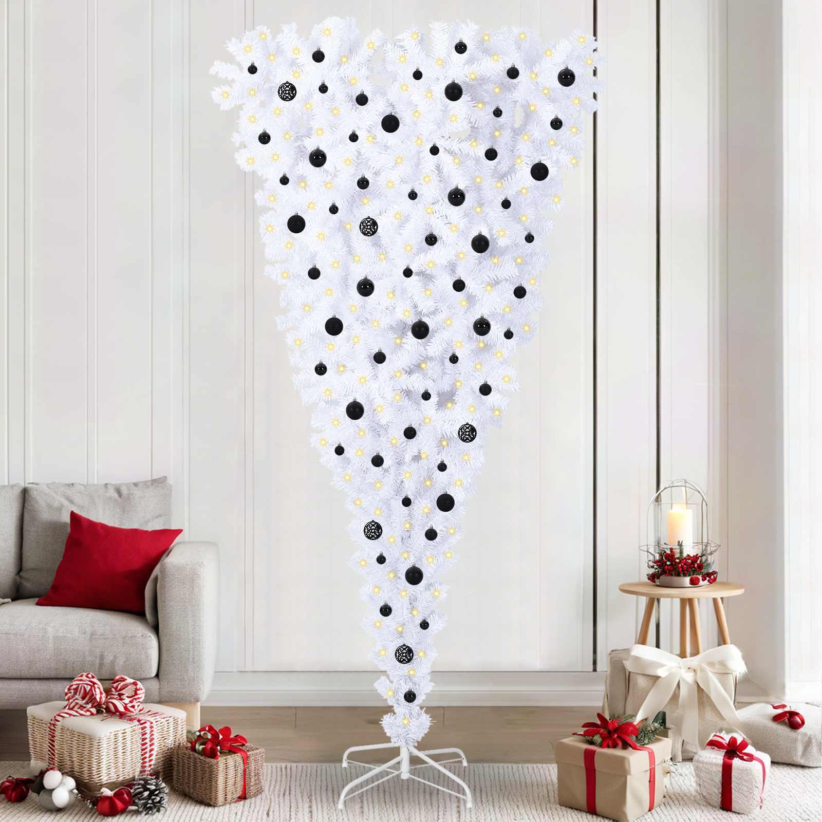 Kunstigt juletræ med 300 LED'er Hvid 240 cm PVC og Stål billede