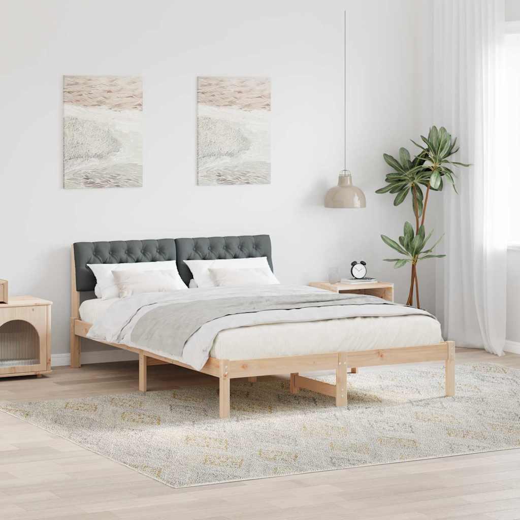 Sengestel brun og mørkegrå 135 x 190 cm Massivt fyrretræ billede