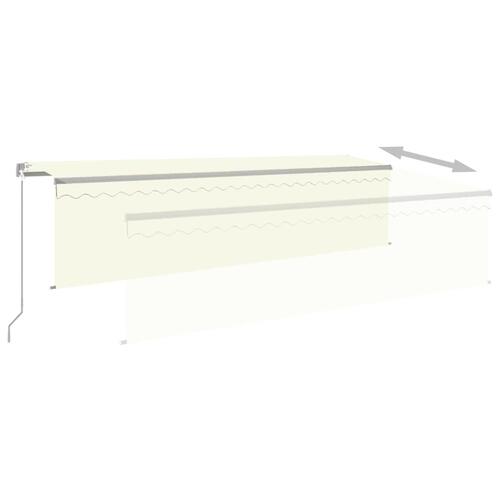 Markise m. gardin + LED 5x3 m manuel betjening cremefarvet