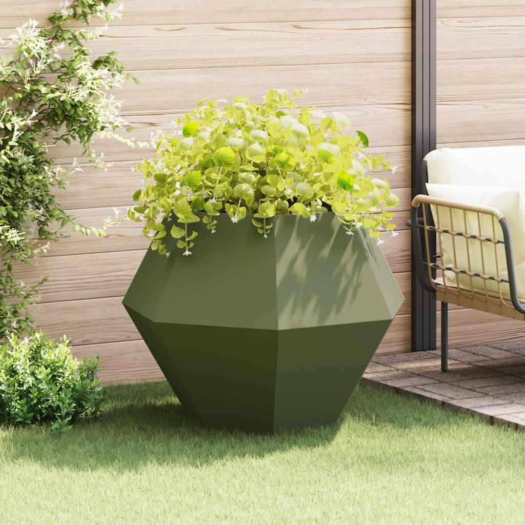Plantekasse Oliven grøn 100 x 100 x 80 cm Stål billede