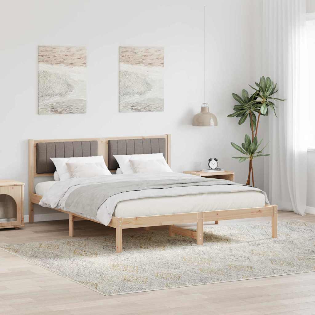 Sengestel med Polstret Hovedgavl Gråbrun 150 x 200 cm billede