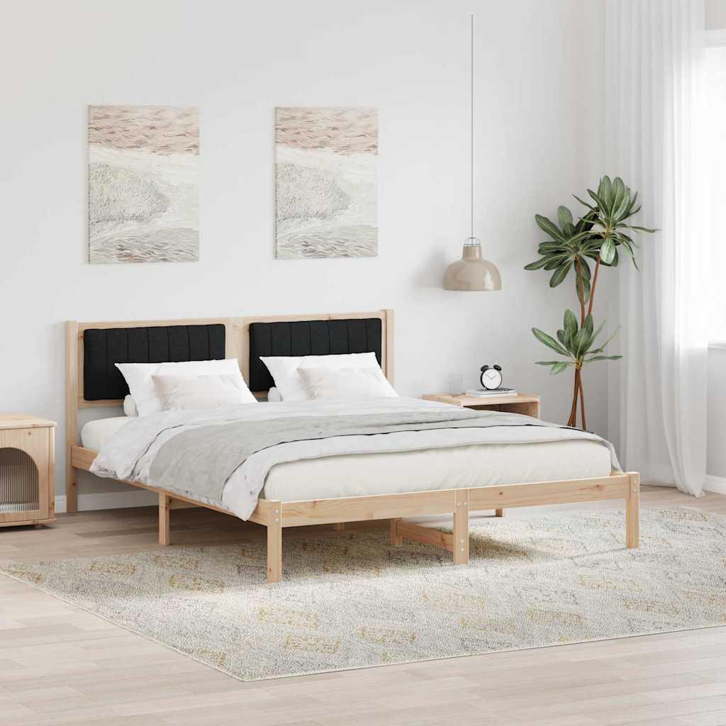 Sengestel med Polstret Hovedgavl Sort 150 x 200 cm billede