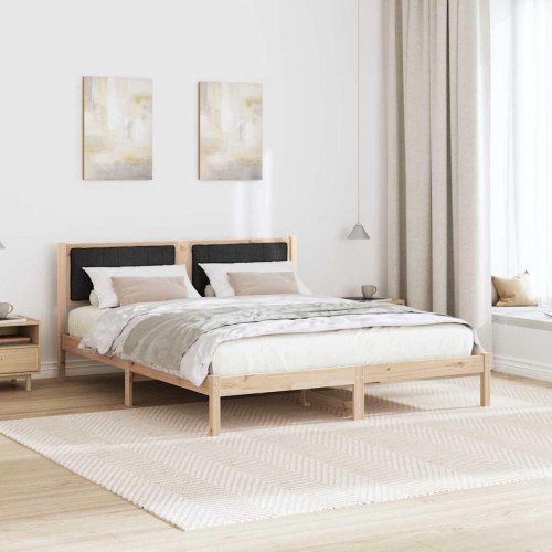 Sengestel med polstret hovedgavl - sort, 150 x 200 cm