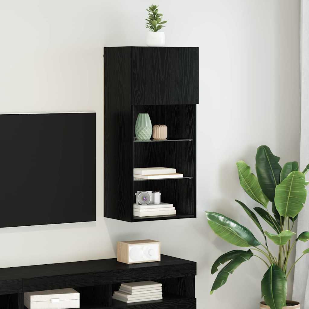 Væghængt TV Skab Sort eg 40,5 x 30 x 90 cm Konstrueret træ billede