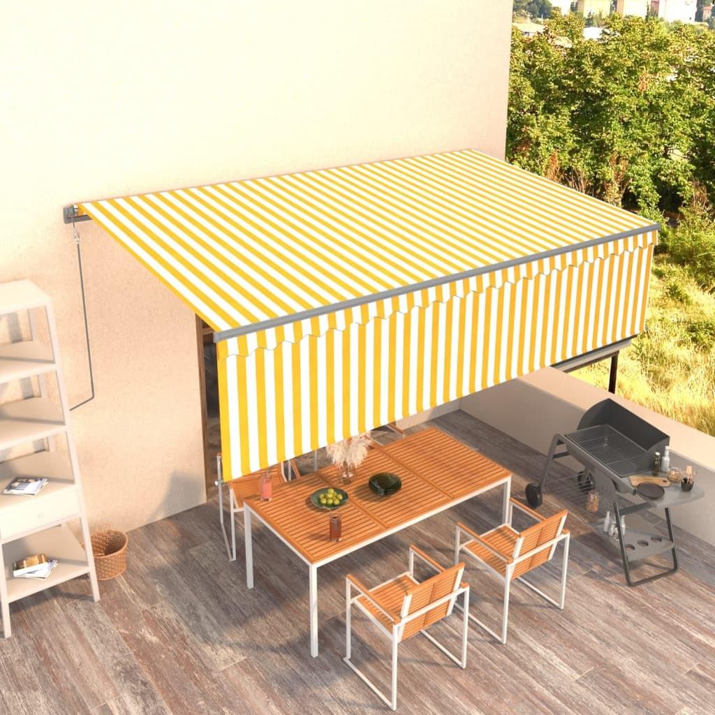 Markise m. gardin 5x3 m automatisk betjening gul og hvid