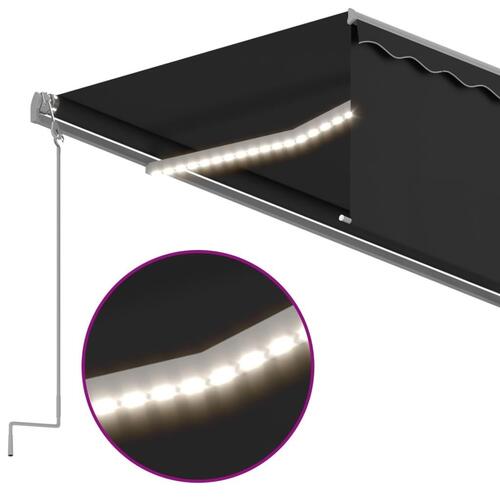 Markise m. gardin+LED+vindsensor 5x3 m automatisk antracitgrå