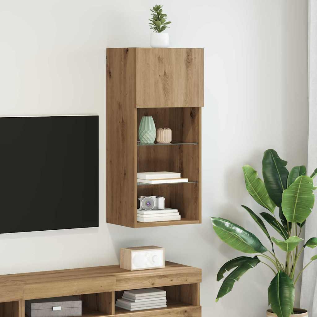 Væghængt TV Skab Vægmonteret Artisan Egetræ 40,5 x 30 x 90 cm billede