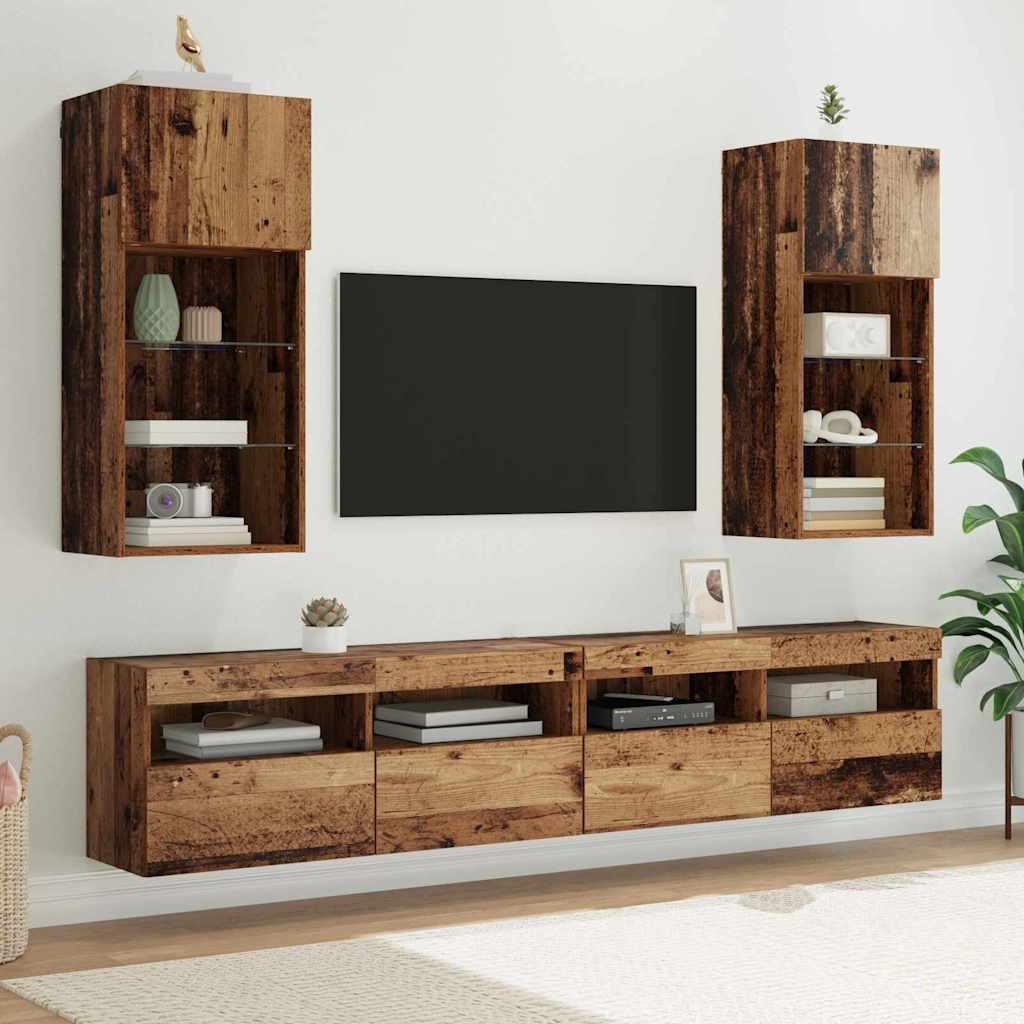 Væghængte TV skabe 2 stk Gammelt træ 40,5 x 30 x 90 cm billede
