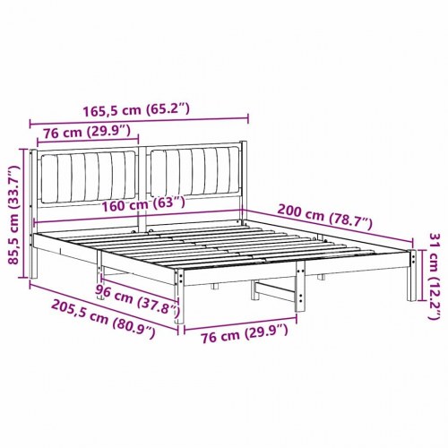 Sengestel med polstret hovedgavl - sort - 160 x 200 cm