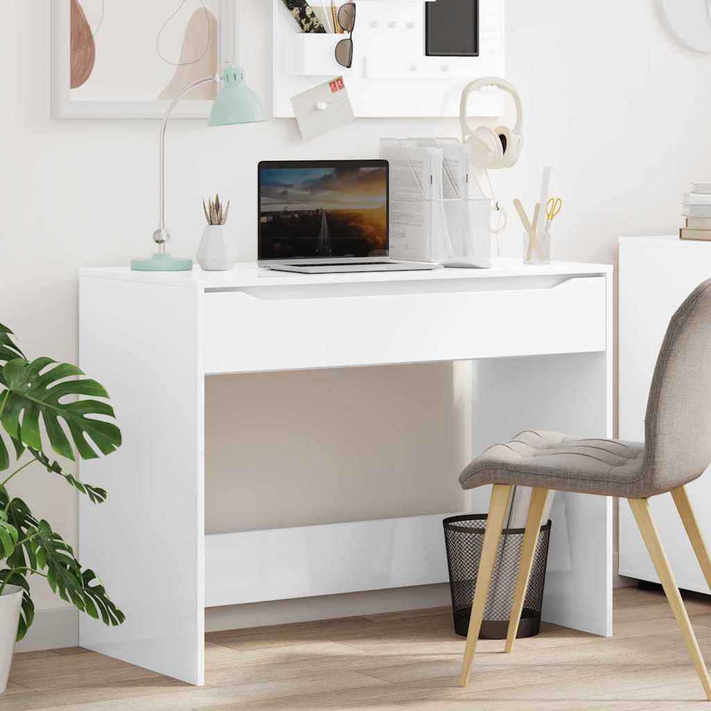 Bord med skuffe Høj gloss hvid 100 x 50 x 78 cm Konstrueret træ billede