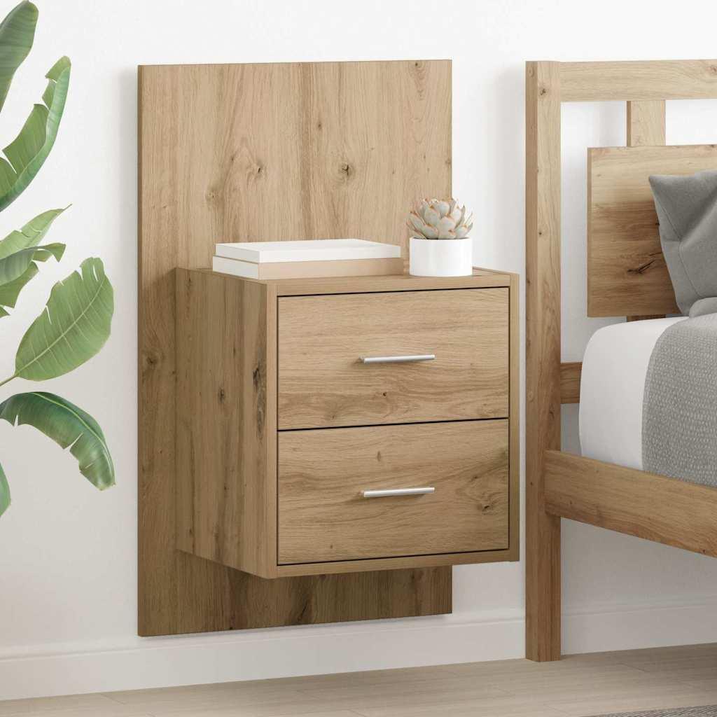 Vægmonteret natbord 2 stk Artisan Egetræ 48,5 x 32,5 x 80 cm billede