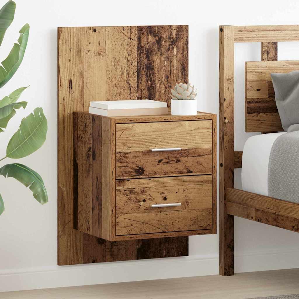 Vægmonteret natbord 2 stk Gammelt træ 48,5 x 32,5 x 80 cm billede