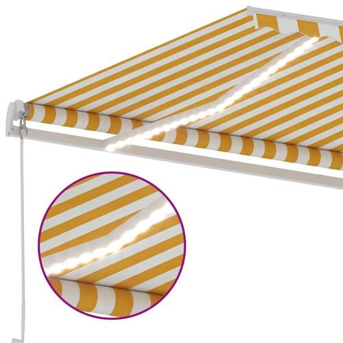 Markise m. LED-lys 300x250 cm manuel betjening gul og hvid