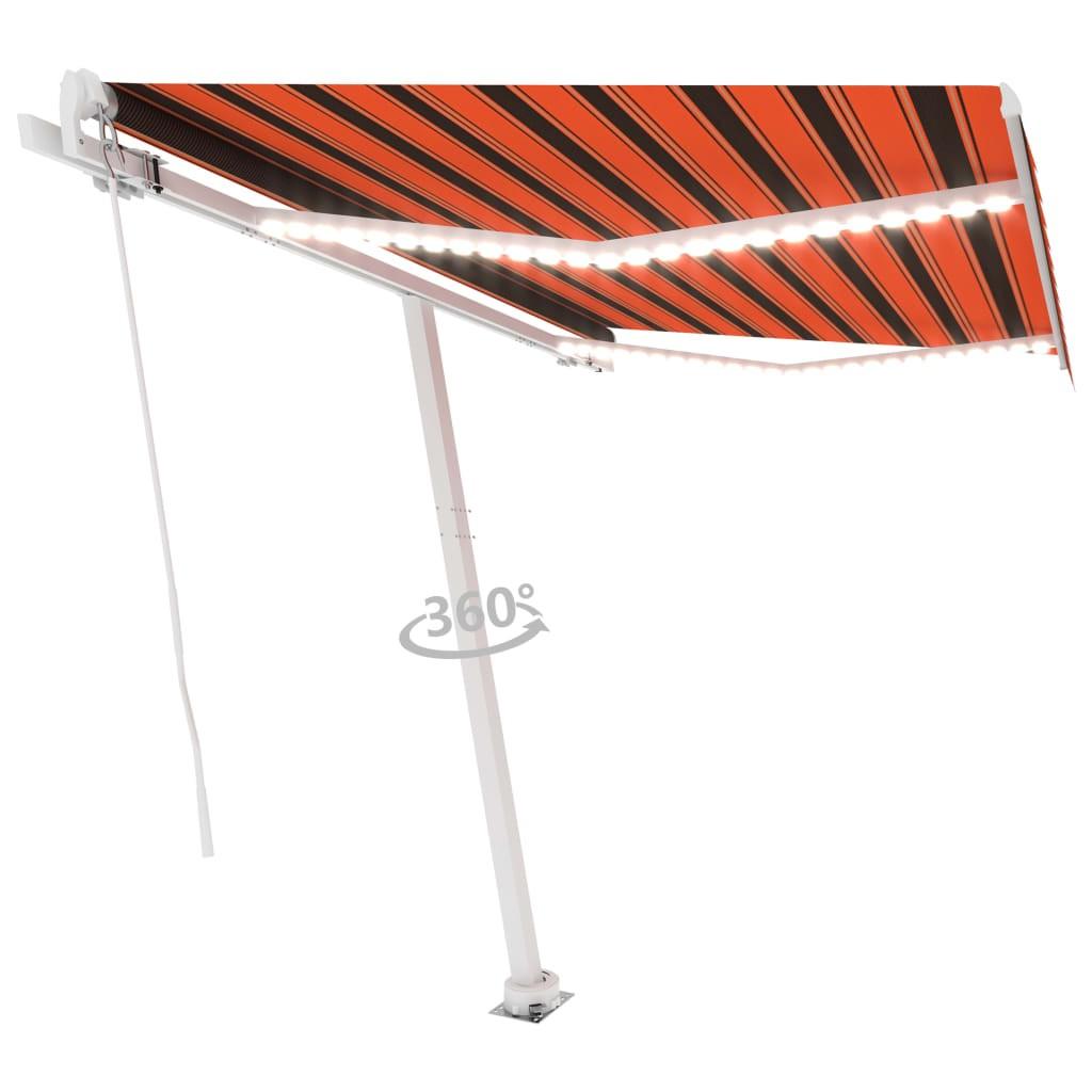 Markise m. LED-lys 300x250 cm manuel betjening orange og brun
