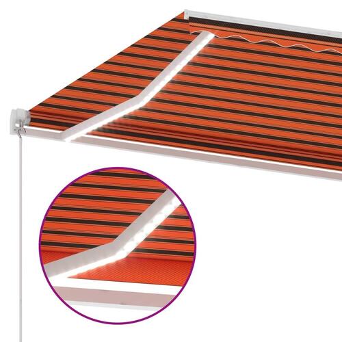 Markise m. LED-lys 300x250 cm manuel betjening orange og brun