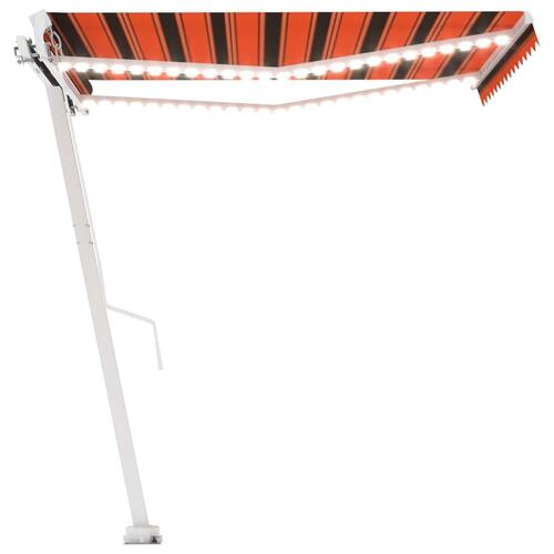 Markise m. LED-lys 300x250 cm manuel betjening orange og brun