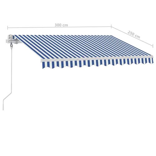 Fritstående markise 300x250 cm automatisk betjening blå og hvid