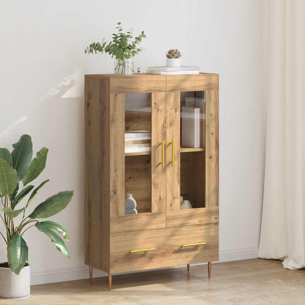 Highboard Artisan Egetræ 69,5 x 31 x 115 cm Ingeniørtræ og glas billede