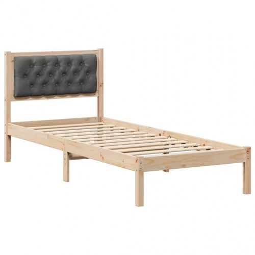 Sengestel med hovedgærde - mørkegrå 90 x 190 cm massiv fyrretræ