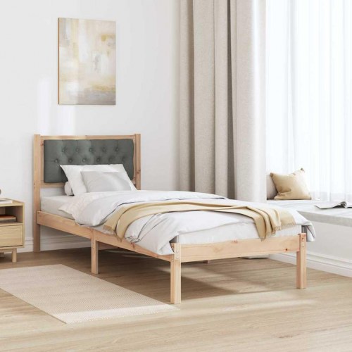 Sengestel med hovedgærde - mørkegrå 90 x 190 cm massiv fyrretræ