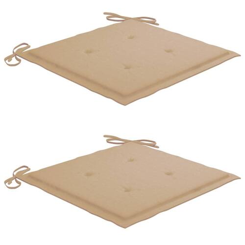 Havestole 2 stk. med beige hynder massivt teaktræ