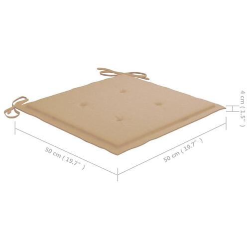 Havestole 2 stk. med beige hynder massivt teaktræ