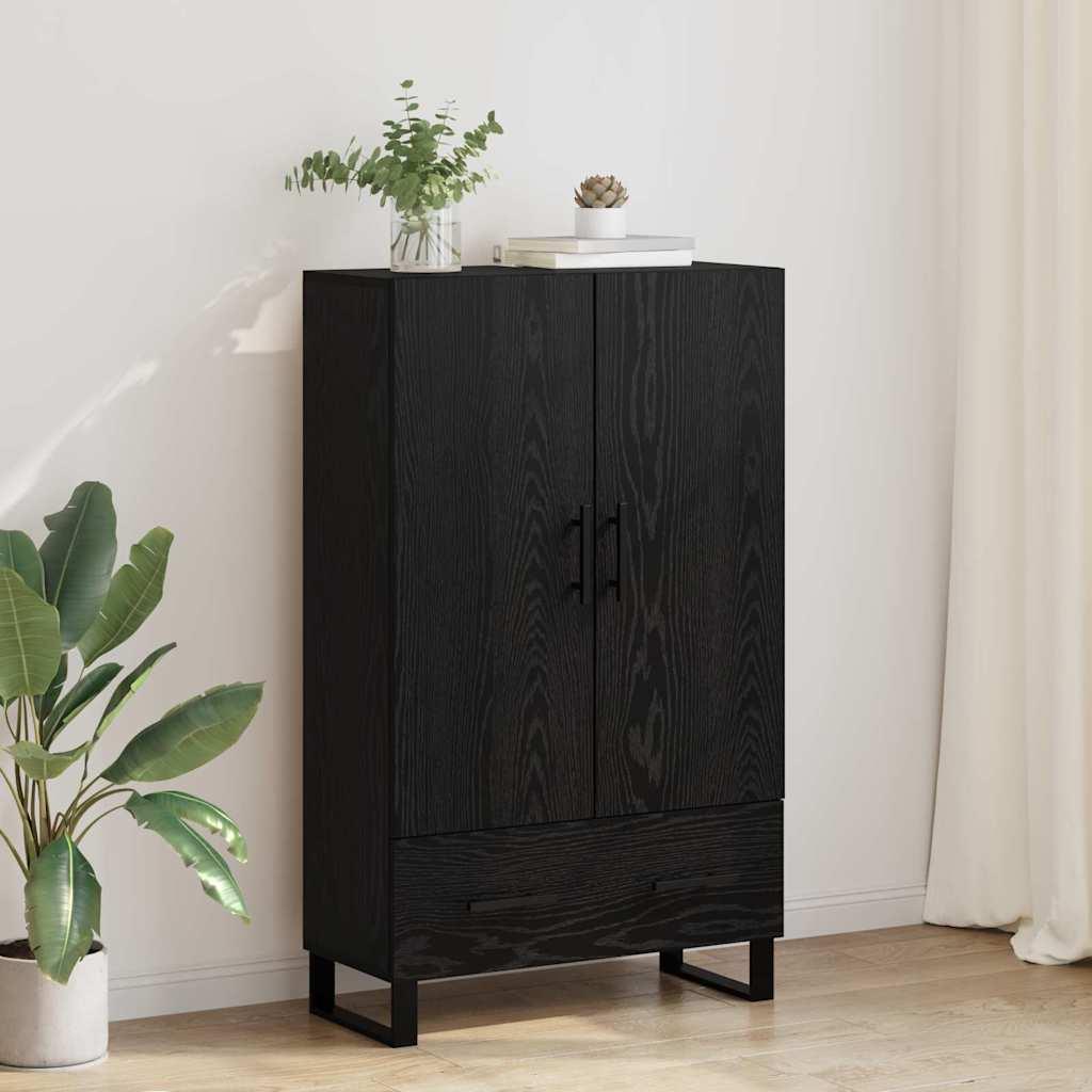 Highboard med skuffe Sort eg 69,5 x 30 x 115 cm Konstrueret træ billede
