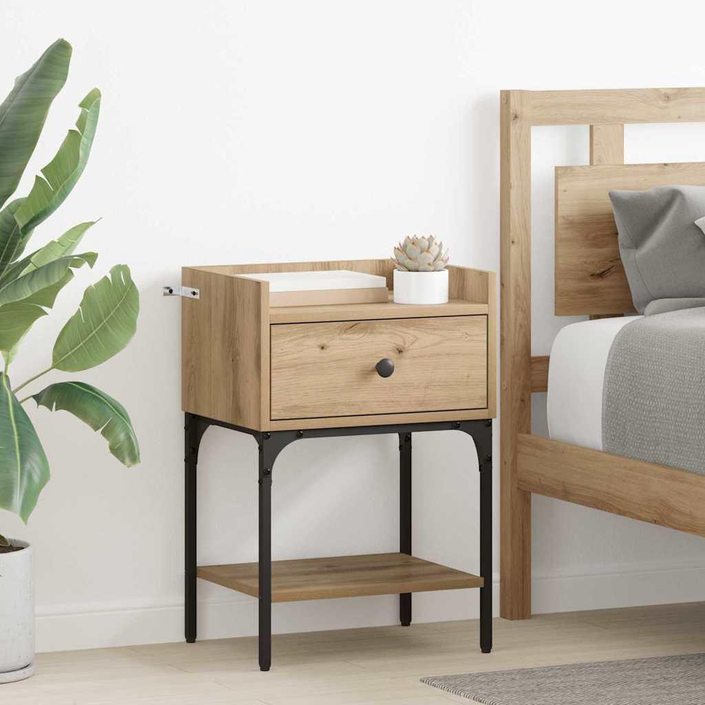 Sengebord med skuffe artisan eg 40 x 29 x 60 cm Konstrueret træ billede