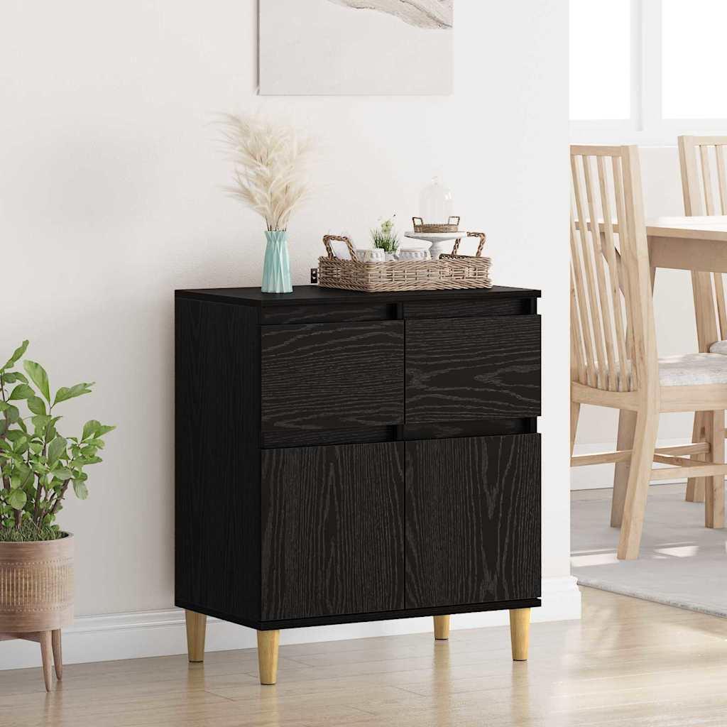 Sidebord med skuffe Sort eg 60 x 35 x 70 cm Konstrueret træ billede