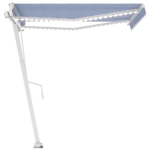 Markise m. LED-lys+vindsensor 300x250 cm automatisk blå/hvid