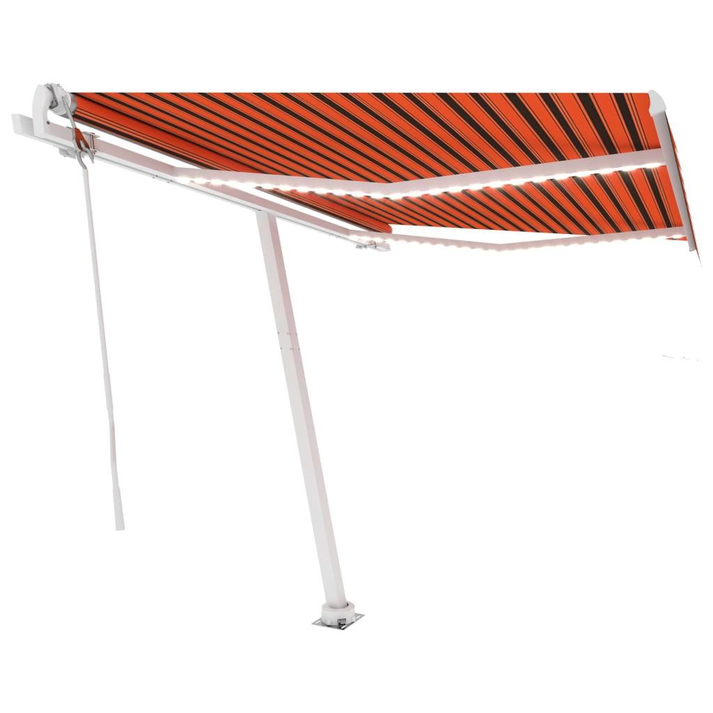 Markise m. LED + vindsensor 300x250 cm automatisk orange/brun