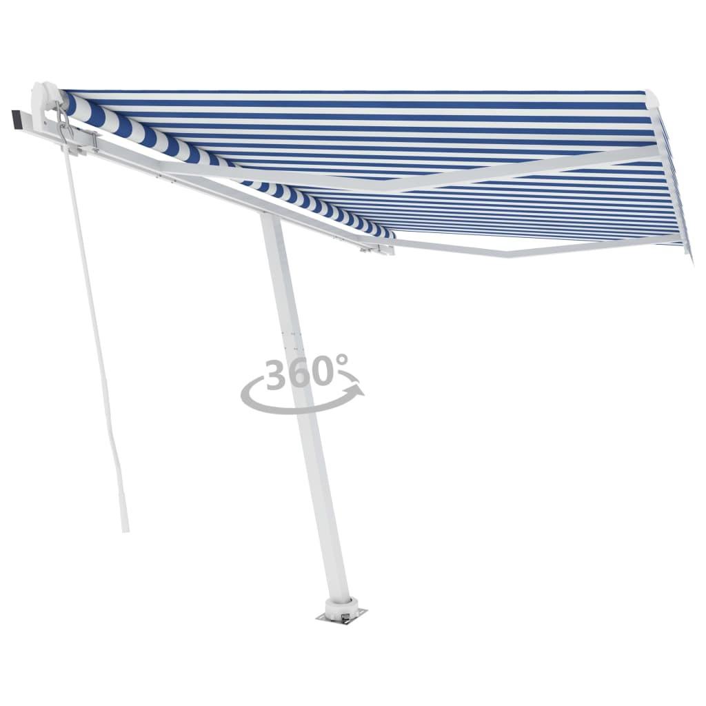 Fritstående markise 350x250 cm manuel betjening blå og hvid