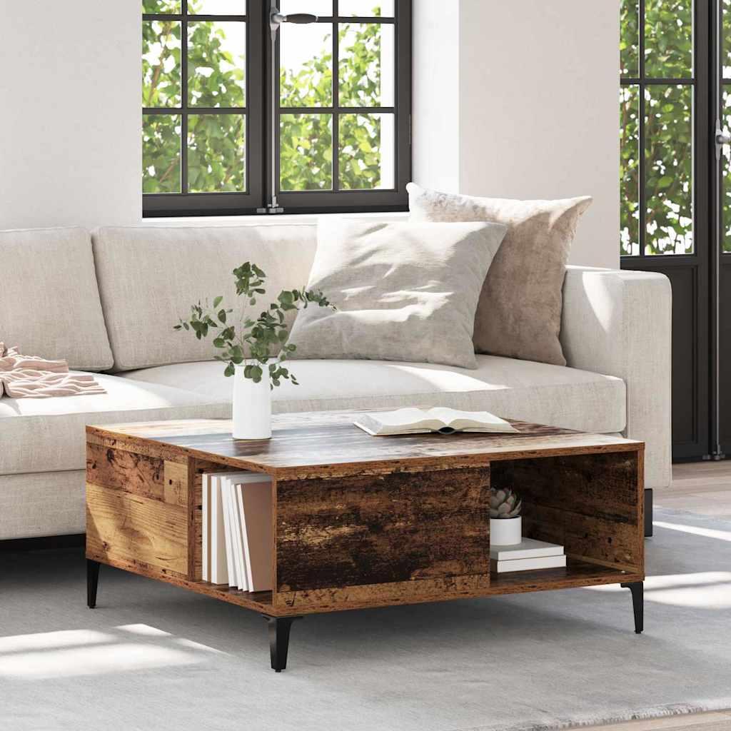 Sofabord Gammelt træ 80 x 80 x 36,5 cm Konstrueret træ billede