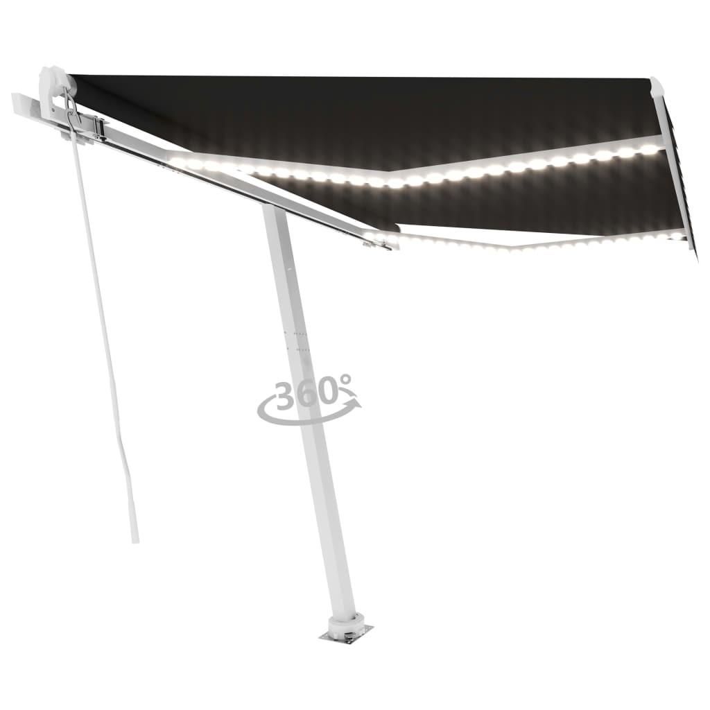 Markise m. LED-lys 350x250 cm manuel betjening antracitgrå