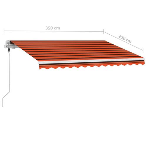 Markise m. LED-lys 350x250 cm manuel betjening orange og brun