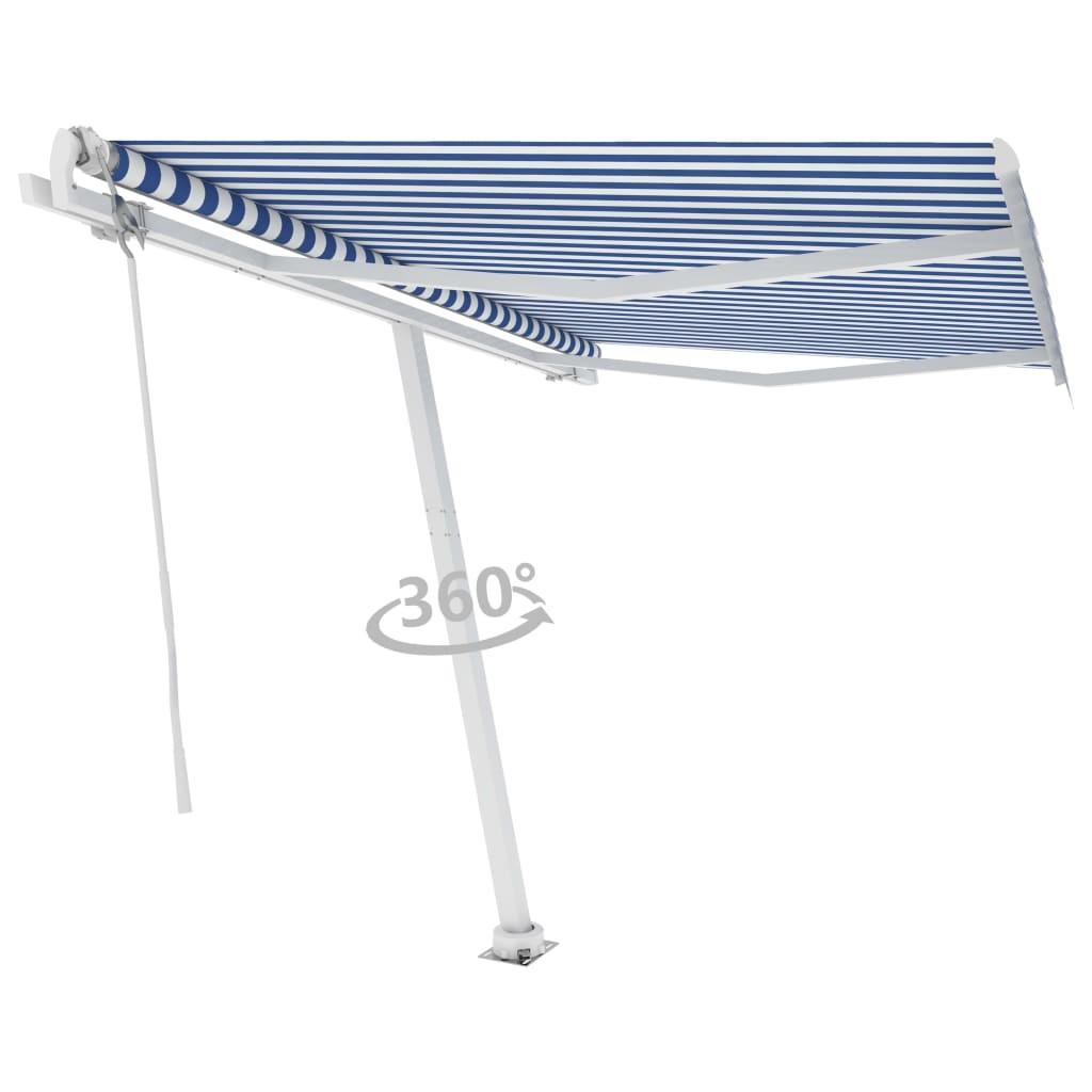 Fritstående markise 350x250 cm automatisk betjening blå og hvid