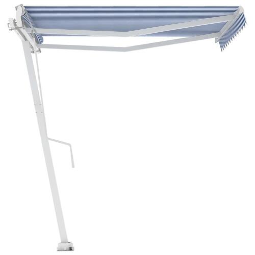 Fritstående markise 350x250 cm automatisk betjening blå og hvid
