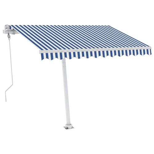 Fritstående markise 350x250 cm automatisk betjening blå og hvid