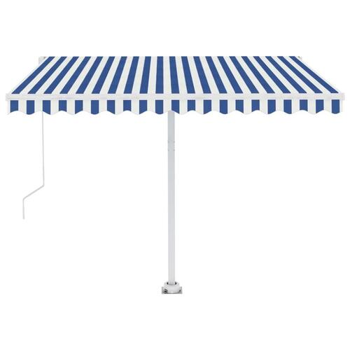 Fritstående markise 350x250 cm automatisk betjening blå og hvid