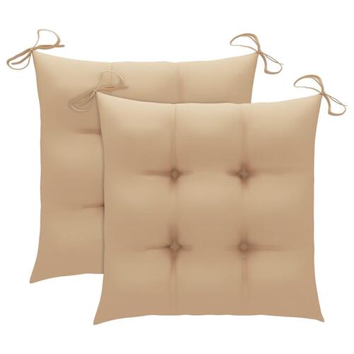 Havestole 2 stk. med beige hynder massivt teaktræ