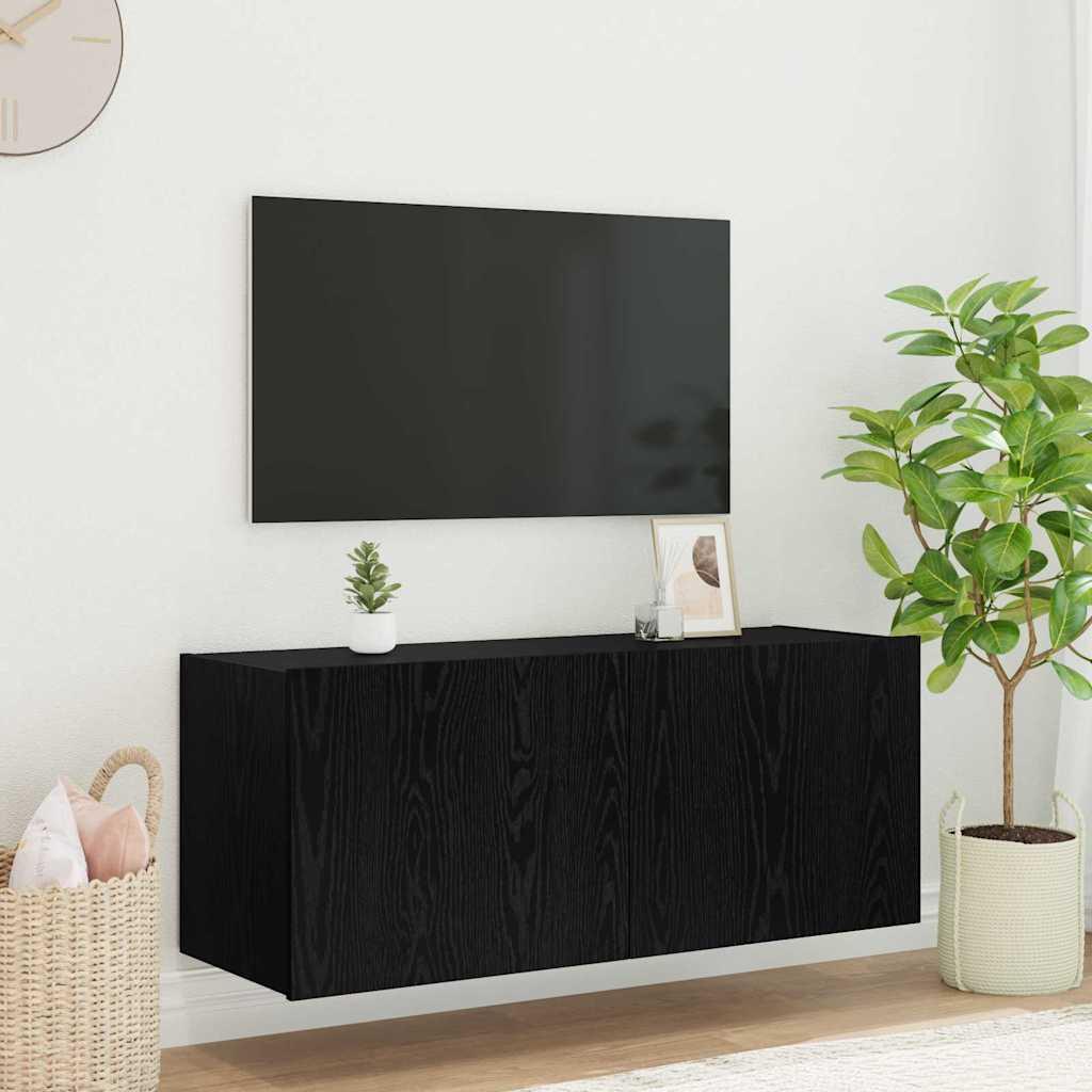 TV vægskab Vægmonteret Sort eg 100 x 35 x 41 cm Konstrueret træ billede
