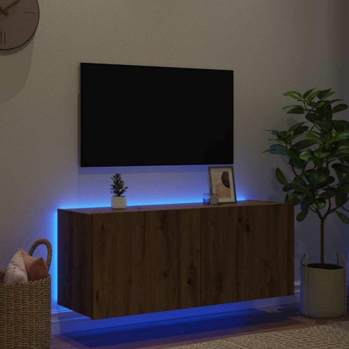 TV-vægskab med LED - artisan egetræ