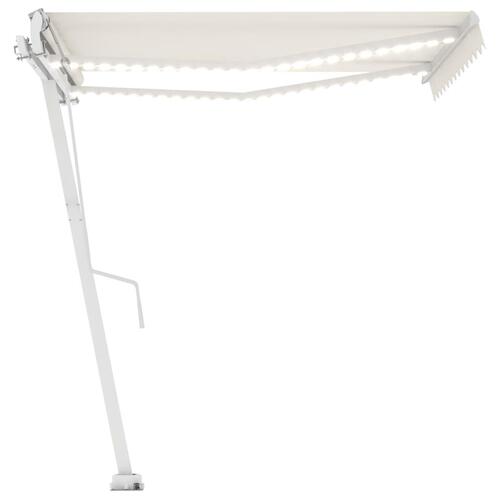 Markise med LED+vindsensor 350x250 cm automatisk cremefarvet