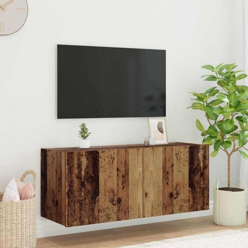 TV-vægskab med LED - gammelt træ