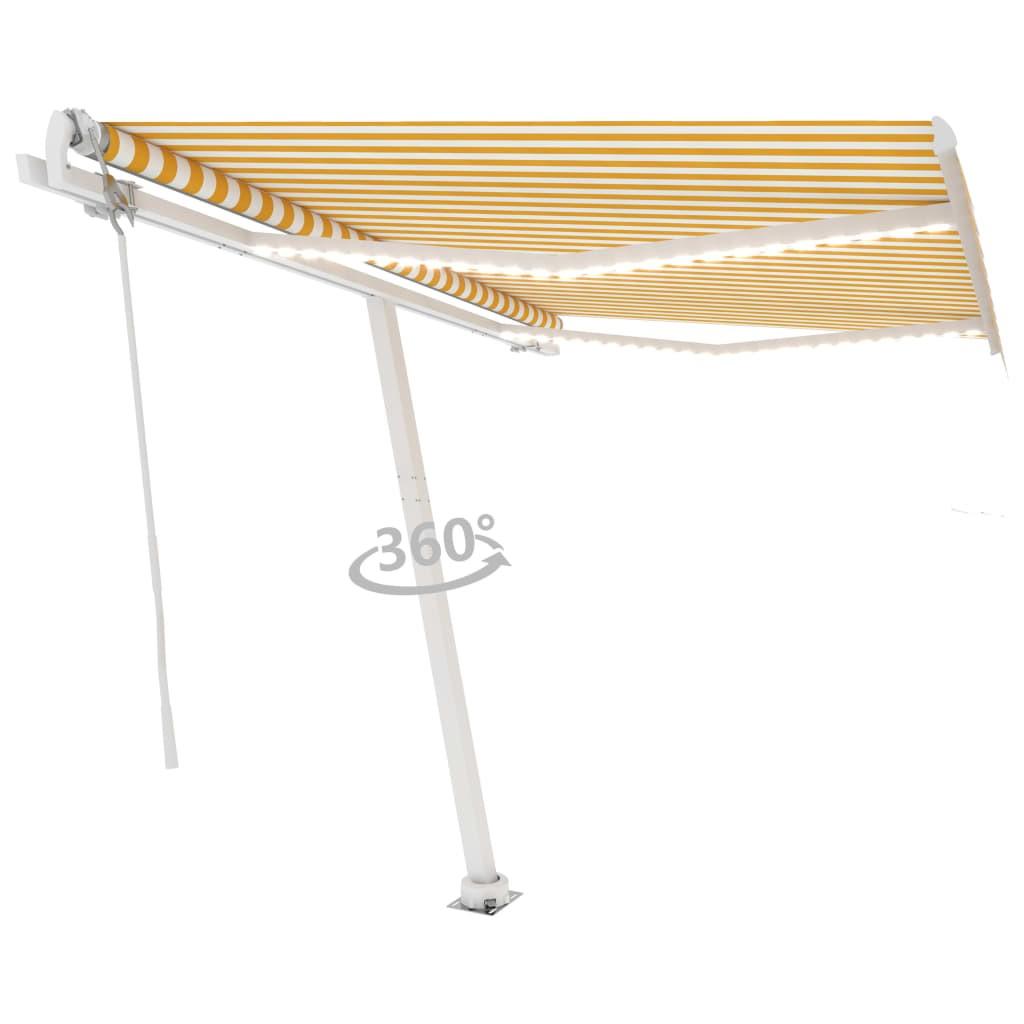 Markise m. LED+vindsensor 350x250 cm automatisk gul og hvid
