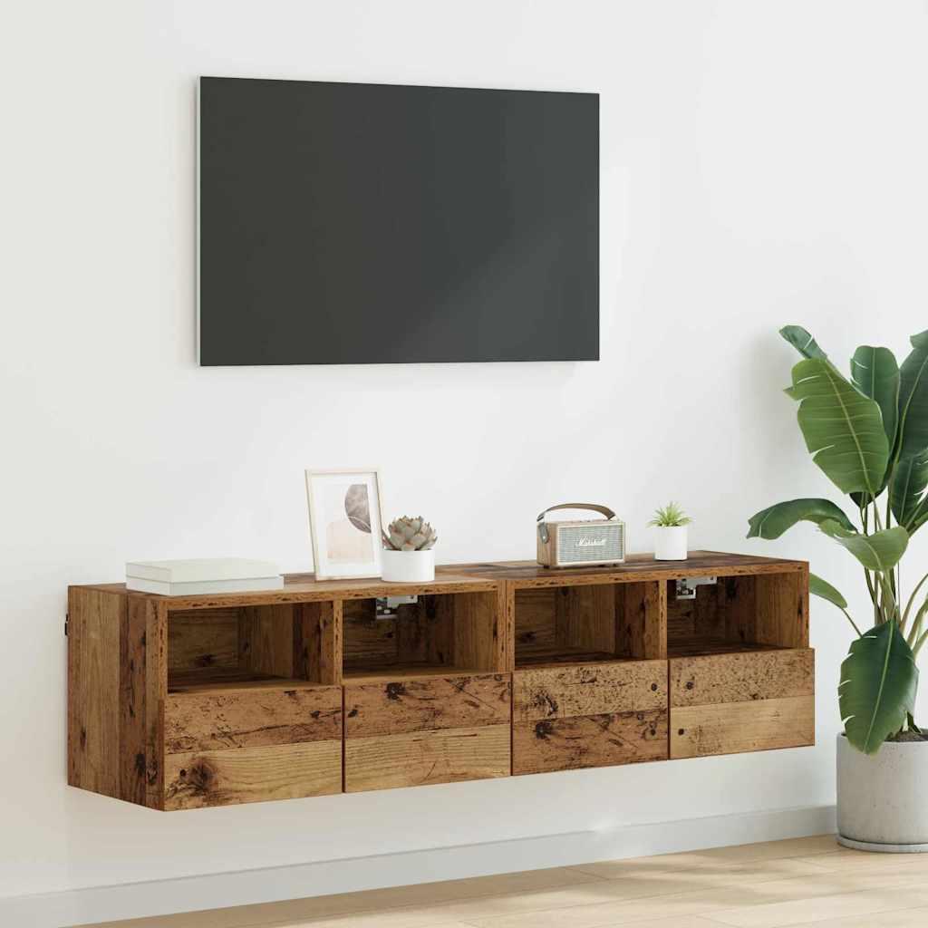 TV Væghylder 2 stk Gammelt træ 60 x 30 x 30 cm Konstrueret træ billede