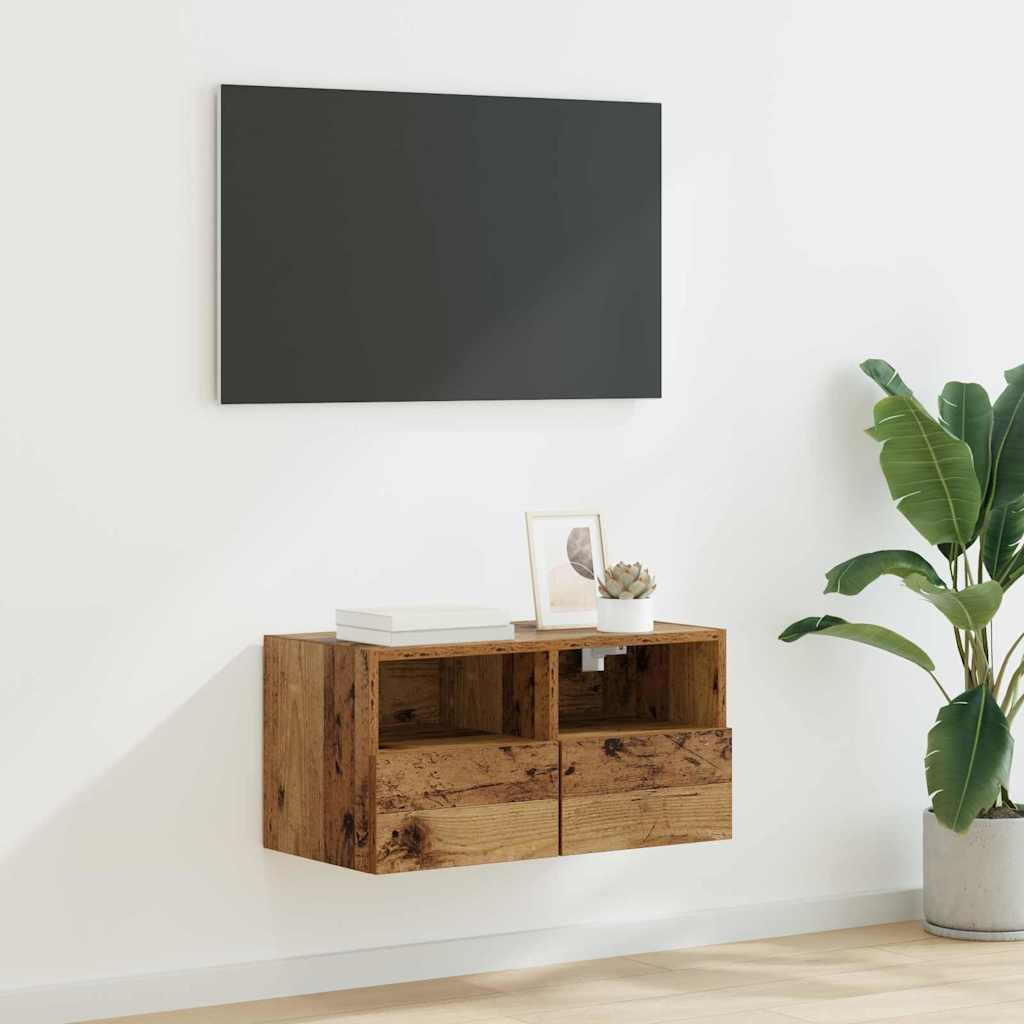 TV vægskab Gammelt træ 60 x 30 x 30 cm Konstrueret træ billede