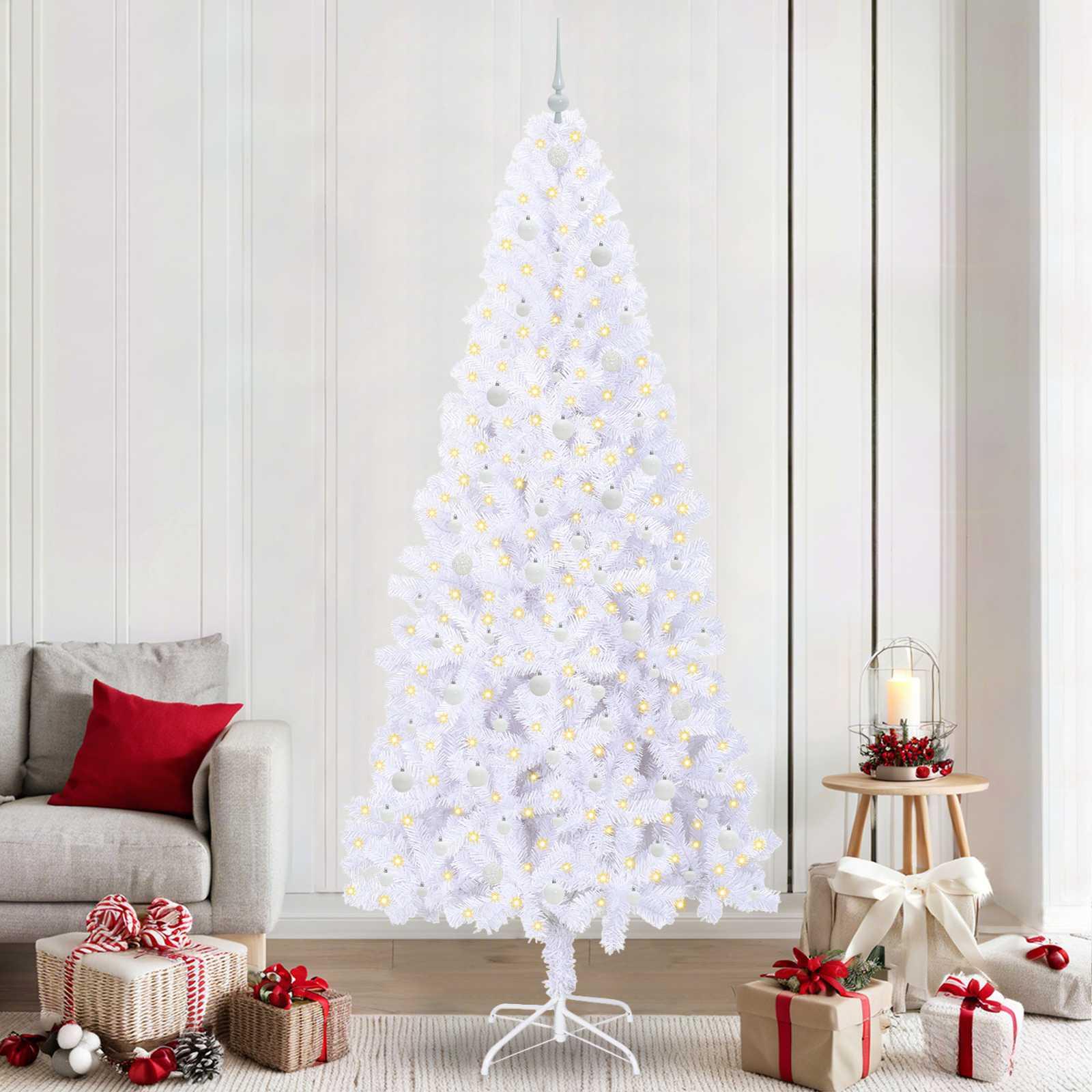 Kunstigt juletræ med 300 LED'er Hvid 240 cm PVC og Stål billede