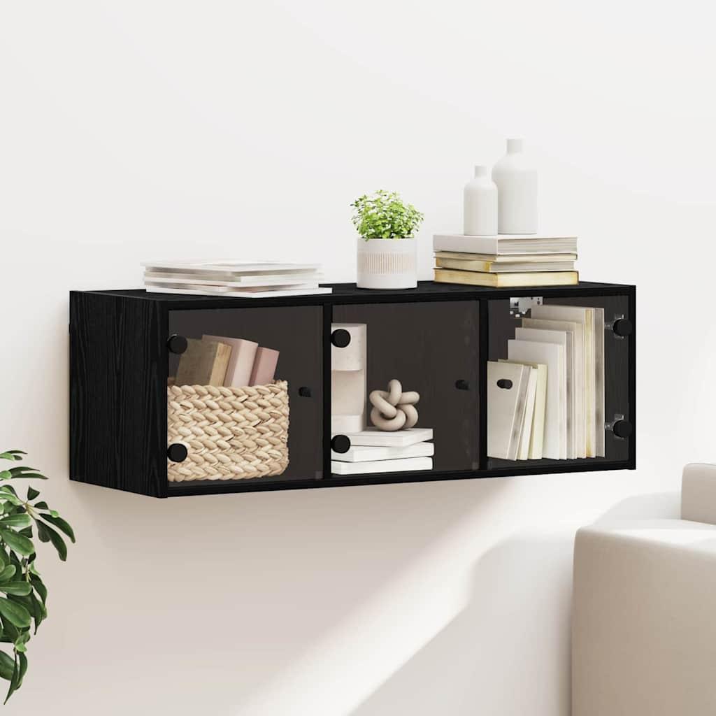 Vægskab med glasdøre - sort eg, 102 × 37 × 35 cm, konstrueret træ billede